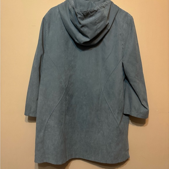 FEN-NELLI Vintage Suede-Like Dusty Blue Hooded Coat - Picture 3 of 7